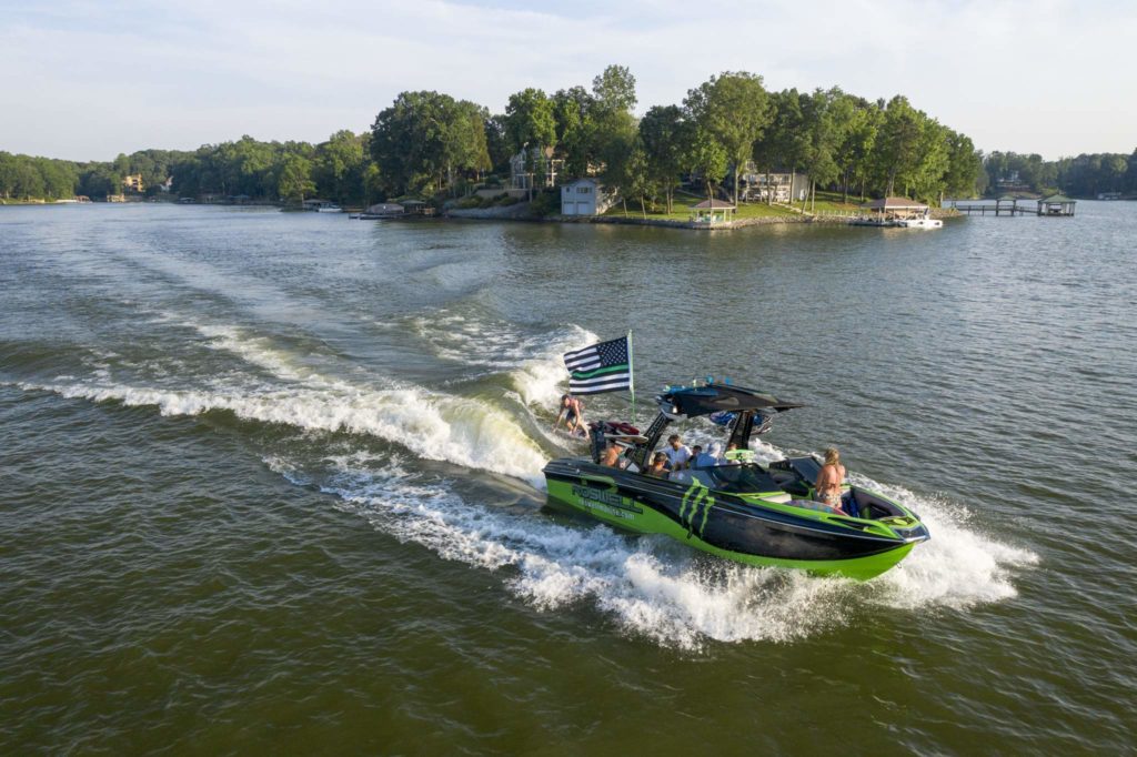 Wakesurfing on a lake