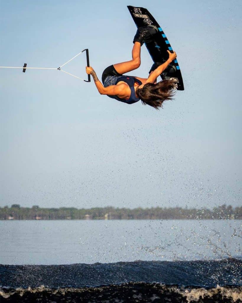 Bec Gange boosting off the wake