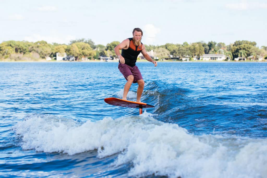 Louis Floyd surfing the wake foil