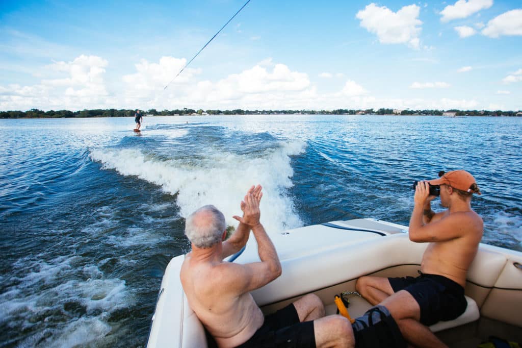 Cheering on a wake foiler