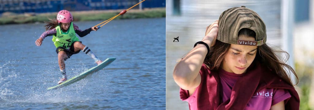 Telma Cester popping airs on a wakeskate board