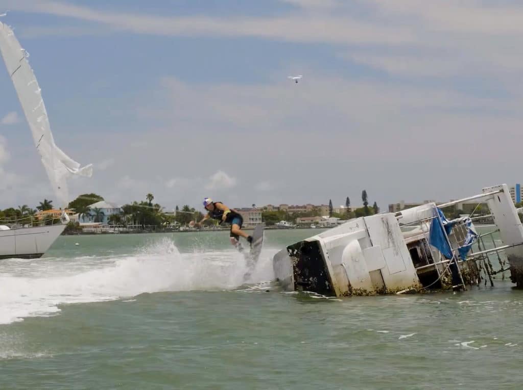 Launching over a sailboat