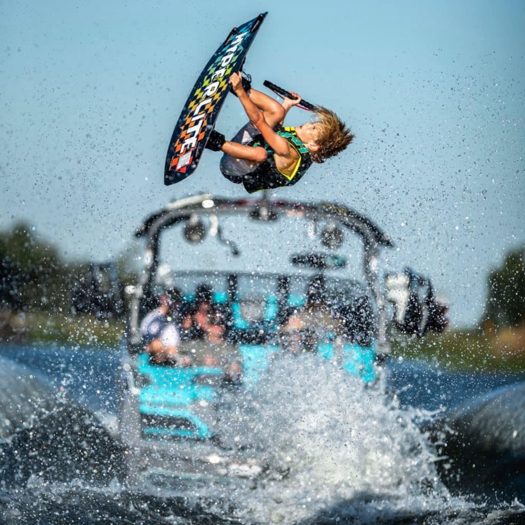 Kane Ward catching air behind the boat