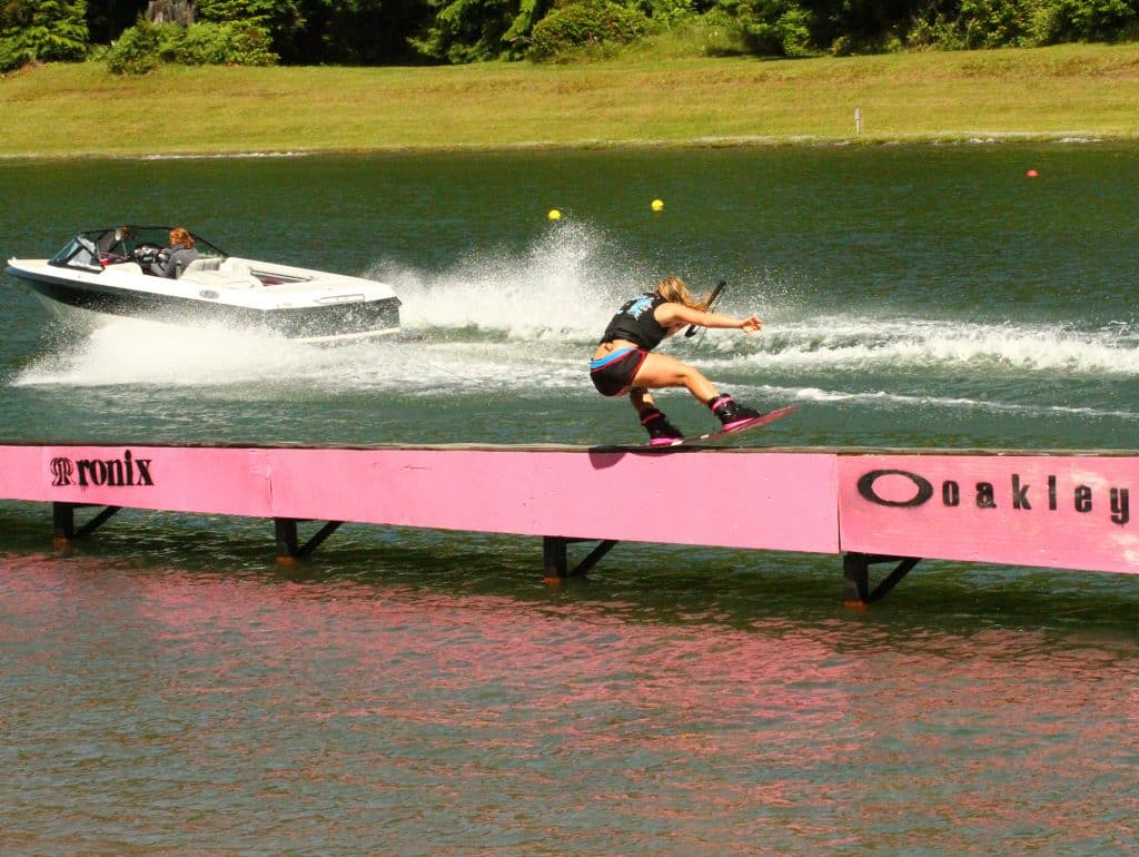 Hayley Smith rail grind for a movie shoot