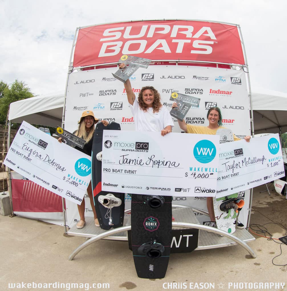 Top three women's riders on the podium