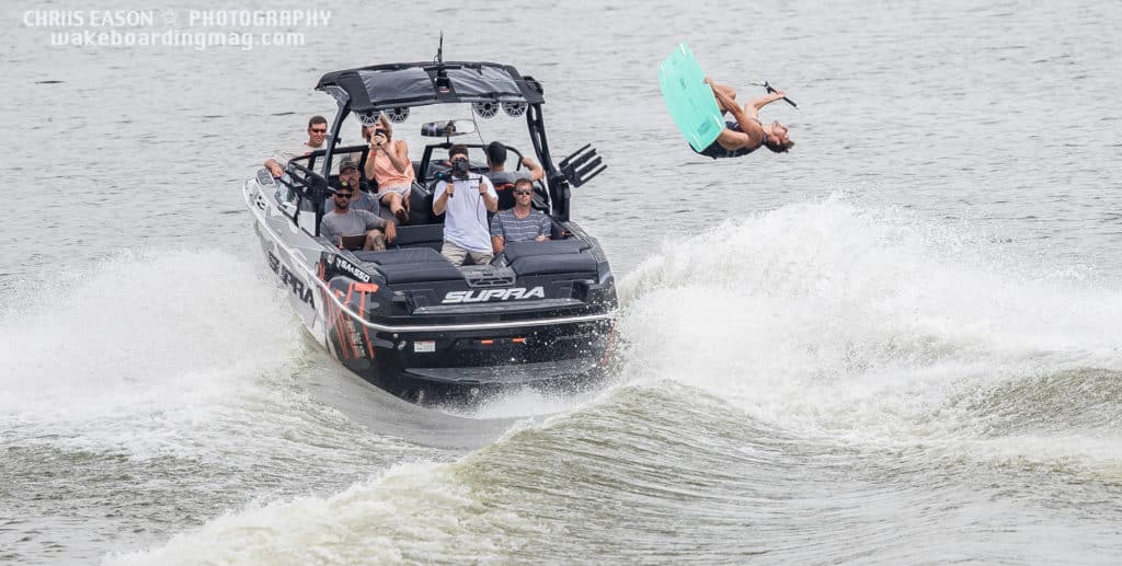 Nic Rapa catching huge air behind the boat