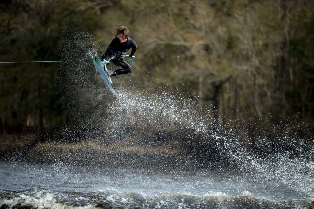 Tyler Higham launches off the wake