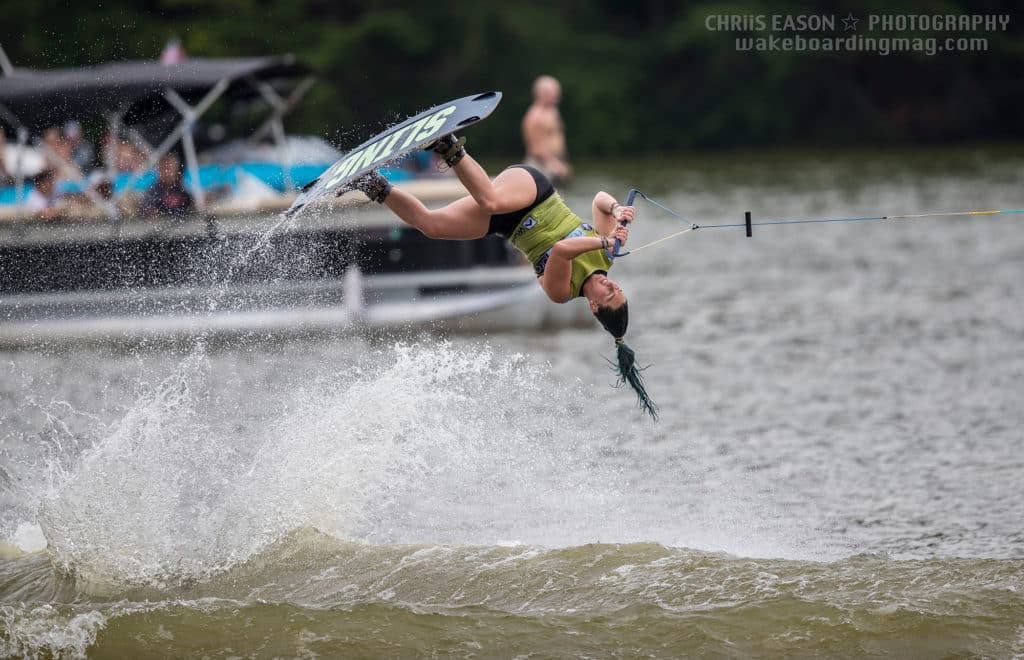 Taylor McCullough flipping over the wake