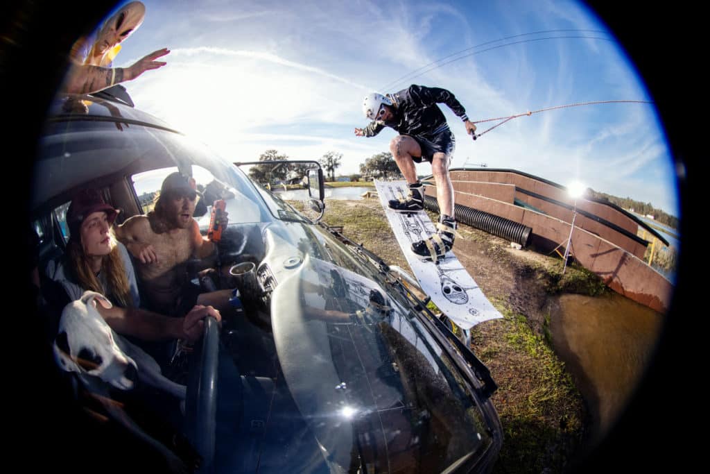 Wesley Jacobsen wakeboarding for the crowd