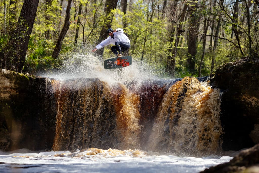 Travis Doran winching the falls