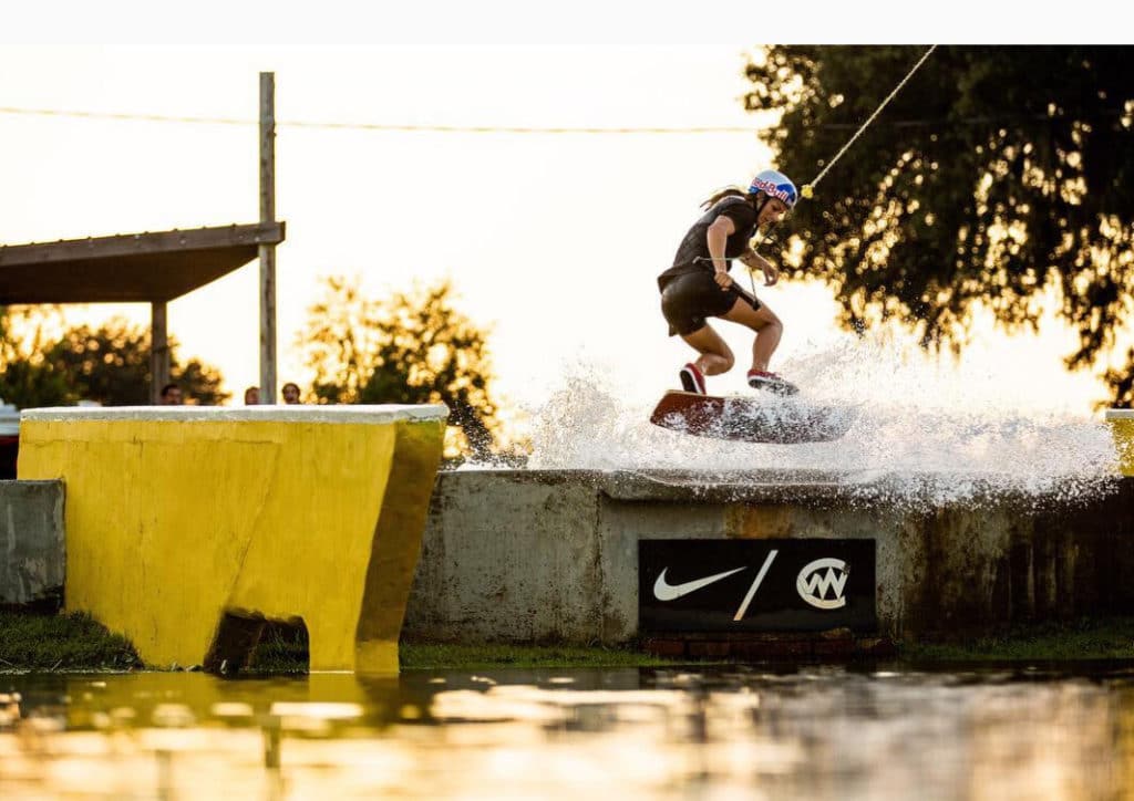 Zuzana Vrablova practicing tricks at the cable park