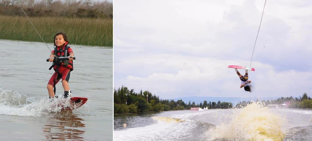 Eugenia wakeboarding as a kid.