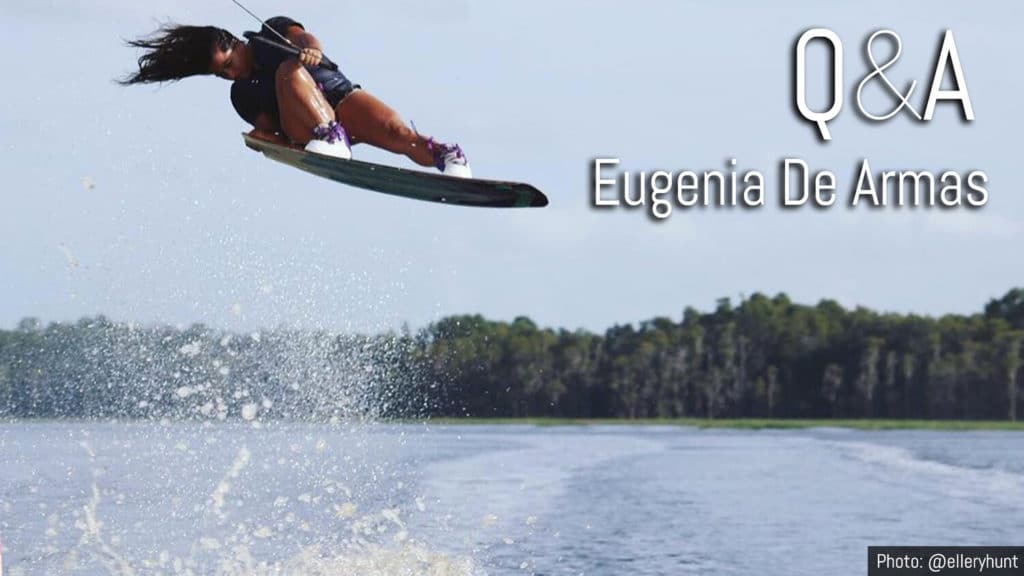 Eugenia de Armas boosting over the wake