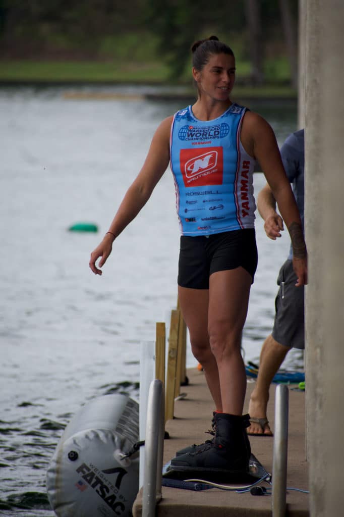 Bec Gange on the dock before her run