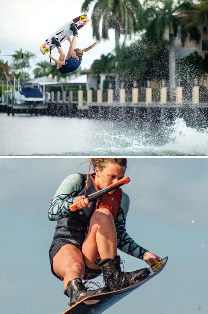 Meagan Ethell and Jamie Lopina wakeboarding