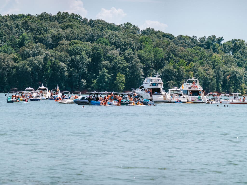 Boats rafted up in Lenoir City