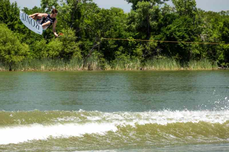 Massi Piffaretti rides in the Supra Pro Wakeboard Tour at Trinity Trails at Marine Creek Lake in Dallas, Texas.