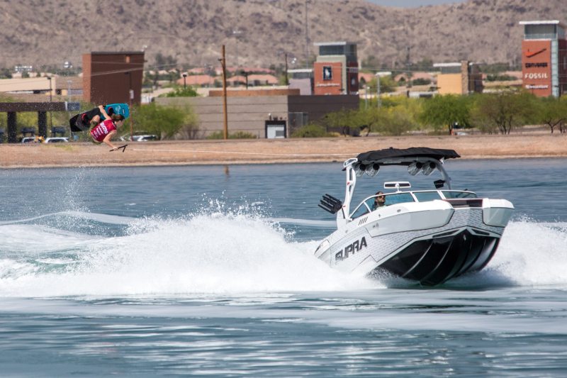 zachstovall.com+1 407-492-87741877 Karolina Ave.Winter Park, FL 32789 USA A rider behind the Supra SA 550 in the qualifying heats at the first stop of the Supra Boats Pro Wakeboard Tour 2018 in Chandler, Arizona.