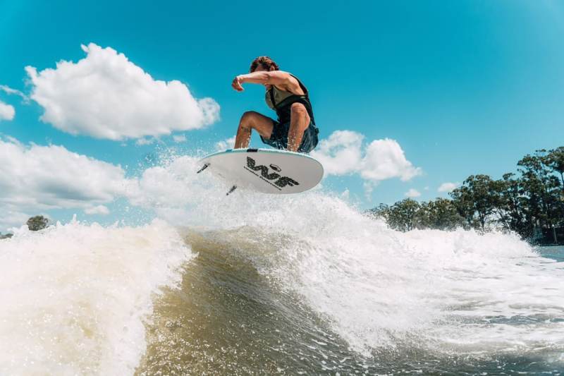 Rider catching air on a Wake Foamie