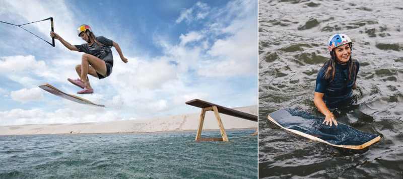 Zuzana Vrablova on her wakeskate board