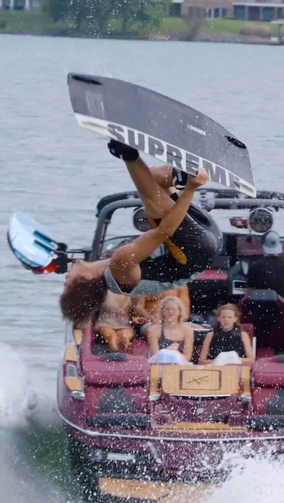 Tyler Higham behind the boat