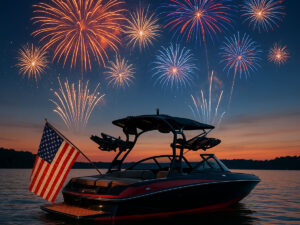 Fireworks over a boat