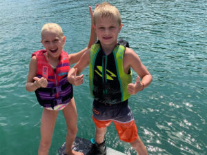Kids getting ready to wakeboard