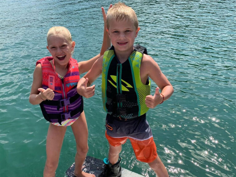 Kids getting ready to wakeboard
