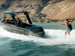 Austin Keen surfing behind an Arc boat