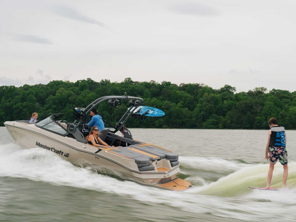 Wakesurfing behind a MasterCraft