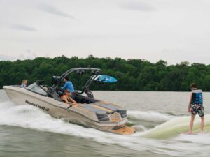 Wakesurfing behind a MasterCraft