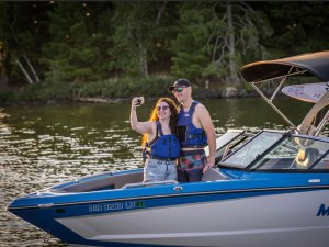 Couple out boating